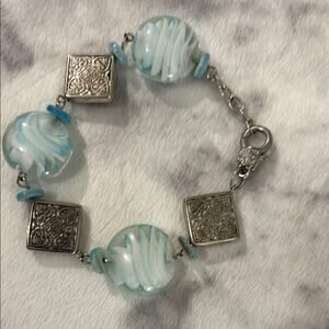 Oceanic Silver and Blue Beaded Bracelet